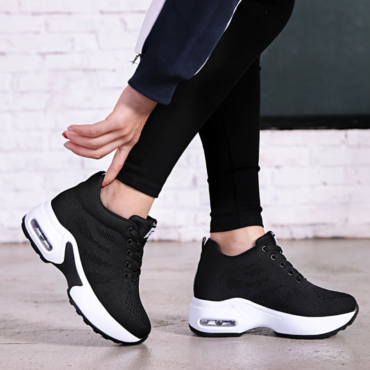 KOWAYI Women's Lightweight Breathable Mesh Low-Top Sneakers - Summer Casual Shoes with Cushioned Comfort, Black & White Accents for Walking, Errands & Casual Attire, Sporty Lifestyle Shoes | Modern Sneakers | Breathable Mesh