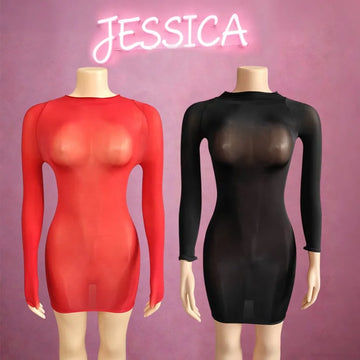 D1472-2026 New Product Solid Color Long Sleeve Stretchy See Through Glossy Horse Oil Bodycon Sexy Mini Dress for Women