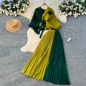 Elegant Temperament Commuting Style Strap Waist Cinched Pleated Two-piece Set for Women Sleeveless Autumn purple Design Dress