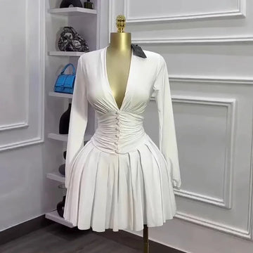 Manufactory Custom Style or Logo ODM Women's Bodycon Nightclub Streetwear Long Sleeve Elegant Pleated Sexy Mini Dresses