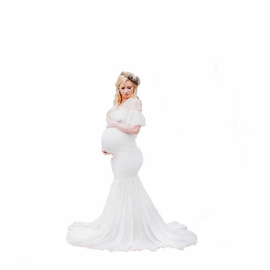Floral Lace Dress Sleeveless Ruffle for Maternity Photography Fancy Pregnancy Gown for Baby Shower Photo Shoots