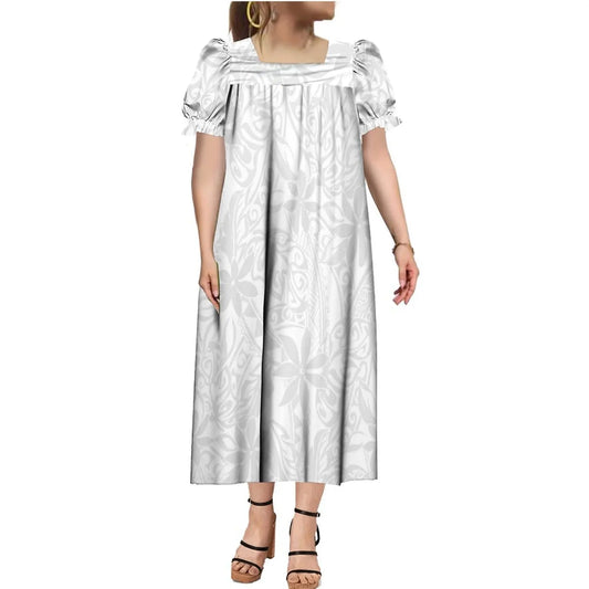 Top Quality Custom Polynesian Tribal Printed Mumu Dress Micronesian Muumuu Trendy Square Neck Puff Sleeve Dresses