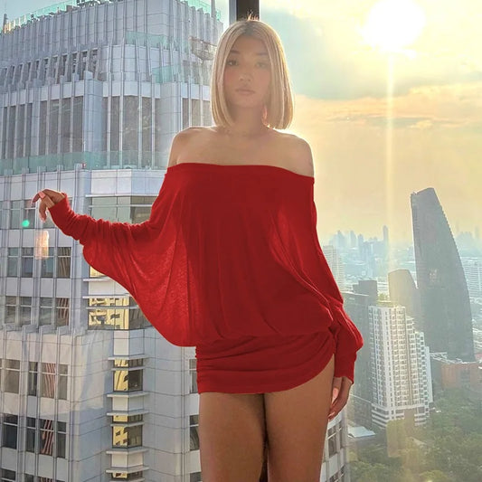 Women's Clothing 2025 Spring New Arrival Sexy Pure Desire Style Off-The-Shoulder Ruched Bodycon Dress