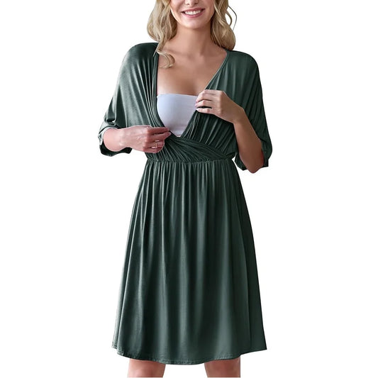 Pregnant Clothing Hospital Nightgown Maternity Dress Nursing Nightgown Sleepwear for Breastfeeding Antimicrobial Bamboo Dresses