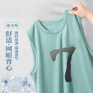 Summer Men's Loose Fit Training Sleeveless Mesh Breathable T-Shirt Quick-Dry Tank Top Short Sleeve