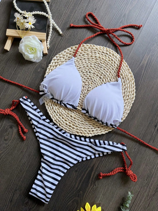 RUOTONGSEPT Sexy Micro Bikinis Set New Swimsuit Women Stripe Print Braiding Rope Swimwear Female Bathing Suit Brazilian Biquinis