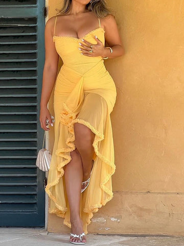 Summer Dresses Women Backless Elegant Ladies Sexy Long Summer Dress with Short Sleeves Skinny Thin Strap Dress Pleated