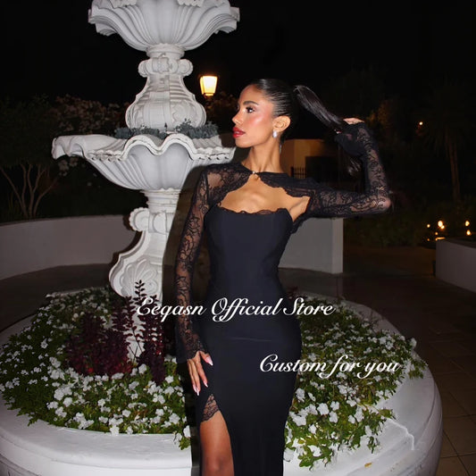 Modest Black Evening Dresses for Women Lace Long Sleeves Mermaid Bespoke Occasion Dress Leg Split Vestidos Para Mujer Customized