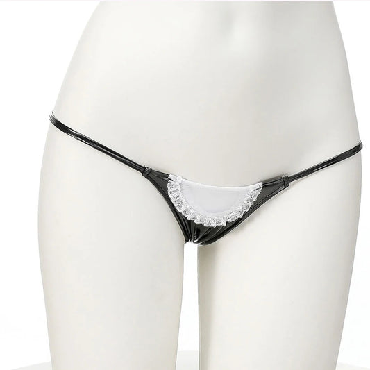 Cute lolita Bikini Sets Black Maid Bathing Suits Leather Bra With Lace Underwear Low Waist Swimsuit