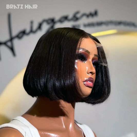 Super Double Drawn 6" Natural Black Closure Bob Wig 100% Human Hair 13x6 13x4 HD Lace Frontal Bob for Woman Ready to Wear Bob