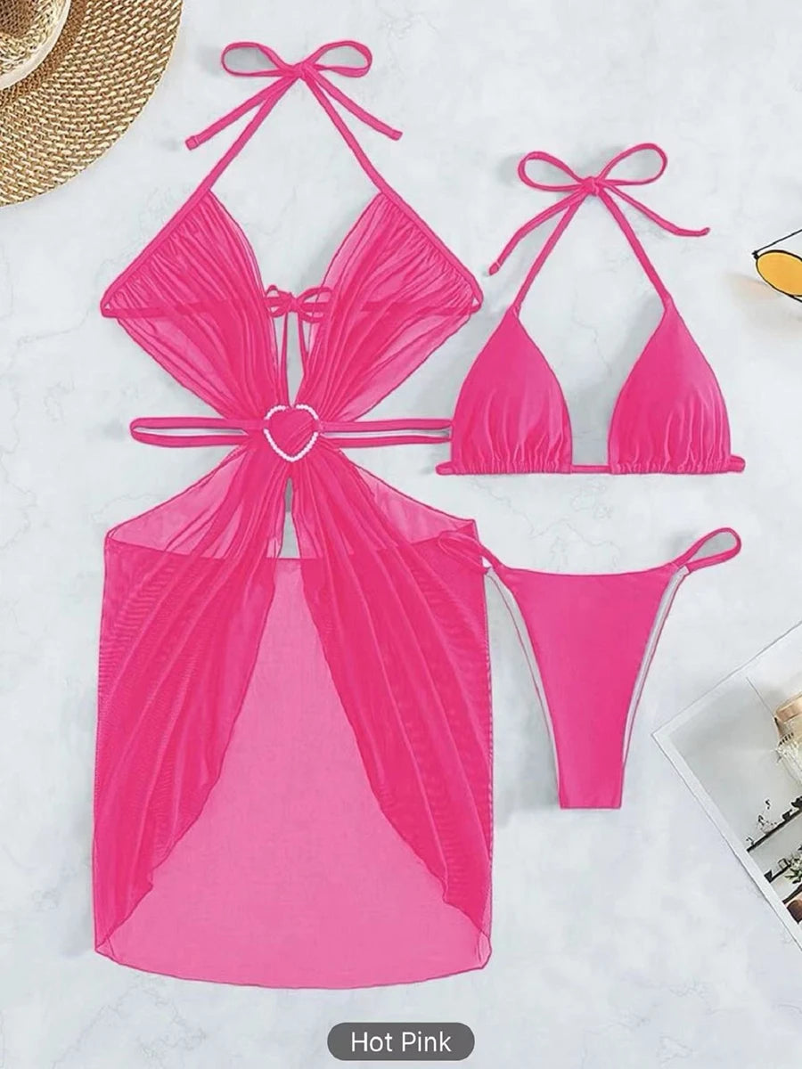 Hot pink bikini set on a white background