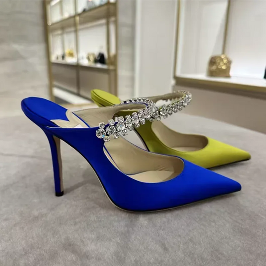 2025 new high heels patent leather pointed rhinestone fashion shoes