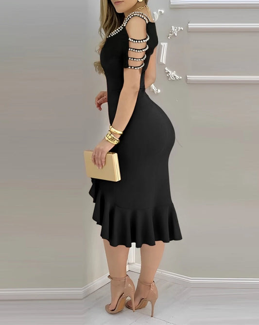 Summer Dresses Women's Dress Solid Party Fashion Dress Off Ruffle Evening Slit Shoulder Dresses