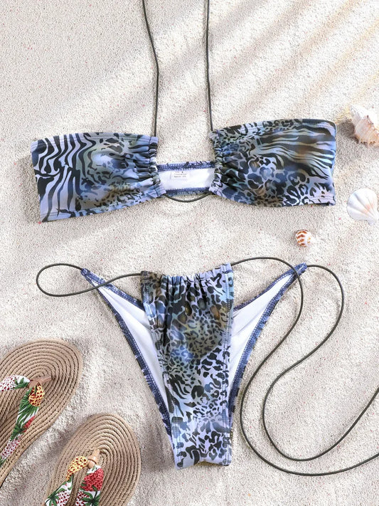 Miyouj  Sexy Swimsuit Swimming Suit For Women Print Bikinis Swimwear Bandage Bikini Set Halter Biquini