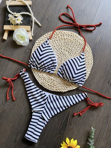 RUOTONGSEPT Sexy Micro Bikinis Set New Swimsuit Women Stripe Print Braiding Rope Swimwear Female Bathing Suit Brazilian Biquinis