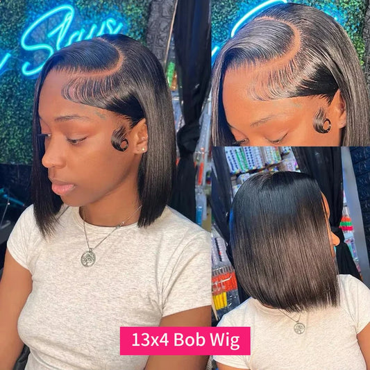 5x5 13x4 13x6 Bone Straight Bob Short Wigs Half Lace Front Wig Human Hair Vietnamese Raw Human Hair Lace Frontal Wig 250 Density