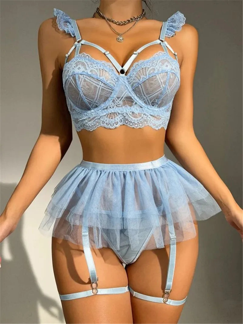 Blue lace lingerie | Jiggalove
