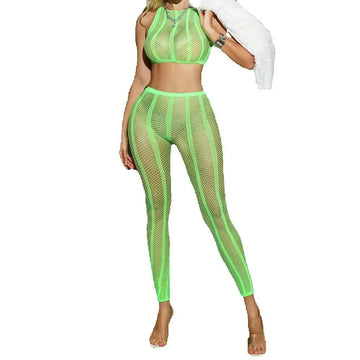 Women Sexy Lingerie Sets Fish Netting 2 Pecs Bodysuits Club Leggings Tights See Though Stockings Fishnet Nightgown Suits