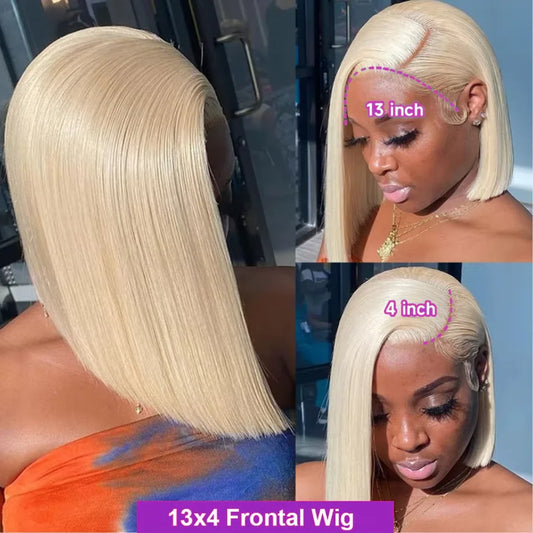 13x4 Blonde Bob Wig Lace Front Human Hair Wigs 613 Bone Straight HD Lace Frontal Wig 200% Honey Blonde Human Hair Short Bob Wigs