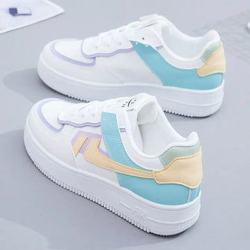 Fashionable Lace-up Flat Casual Shoes Comfortable Thick-soled Running Sneakers Round-toe Breathable/Wear-resistant Running Shoes
