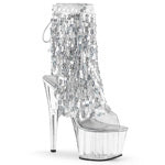 ADORE-1017SQF 7" Heel 7" (17.8cm) Stiletto Heel, 2 3/4" (7cm) Platform Open Toe/Stiletto Heel Lace-Up Back Ankle Boot Featuring 4-Layer Sequins Fringe, Inner Side Zip Closure
