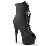 ADORE-1021 7" Heel Size: 5-14 7" (17.8cm) Stiletto Heel, 2 3/4" (7cm) Platform Peep Toe Front Lace-Up Ankle Boot, Inner Side Zip Closure
