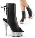 BEJEWELED-1018DM-6 6" Heel Size: 5-11 6" (15.2cm) Heel, 1 3/4" (4.5cm) Platform Open Toe/Heel Back Lace-Up Ankle Boot with Hidden Zip Pocket Featuring Rhinestones Encrusted on the Entire Platform, Inner Side Zip Closure