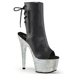 BEJEWELED-1018DM-7 7" Heel 7" (17.8cm) Heel, 2 3/4" (7cm) Platform Open Toe/Heel Back Lace-Up Ankle Boot with Hidden Zip Pocket Featuring Rhinestones Encrusted on the Entire Platform, Inner Side Zip Closure