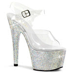 BEJEWELED-708DM 7"Heel Size: 5-12 7" (17.8cm) Heel, 2 3/4" (7cm) Platform Ankle Strap Sandal Featuring Rhinestone Encrusted All-Over Platform