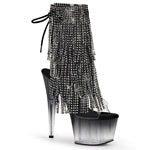 Black rhinestone fringe platform stiletto boots with clear strap – sexy crystal chain high heel boots for women party club wear
