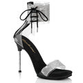 CHIC-47 Clr-Blk/Blk, 4 1/2" Heel, 1/4" PF Item # (SKU): CHIC47/C-B/B Size: 5-11 4 1/2" (114mm) Stiletto Heel, 1/4" (6mm) Platform Open Toe Closed Back Sandal Featuring Rhinestone Embellishment on Ankle Cuff w/Side Lacing & Toe Strap, Ba