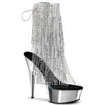 DELIGHT-1017RSF 6" Heel Size: 5-11 6" (15.2cm) Stiletto Heel, 1 3/4" (4.5cm) Platform Open Toe/Heel Back Lace-Up Ankle Boot Featuring Chrome Plated Platform & 4-Layer Chrome Plated, Simulated Rhinestone Fringe, Inner Side Zip Closure