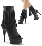 DELIGHT-1019 6" Heel 6" (15.2cm) Stiletto Heel, 1 3/4" (4.5cm) Platform Open Toe/Heel Fringe Ankle Boot, Inner Side Zip Closure