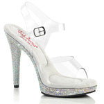 GLORY-508DM 5" Heel Size: 5-11 5" (123mm) Heel, 3/4" (16mm) Platform Comfort Width Ankle Strap Sandal Featuring Rhinestones Encrusted All-Over the Entire Platform Bottom