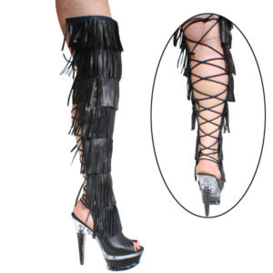 Sku:3343- Thigh High,7 Row  Fringe, 6inch platform leather Boot,