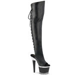 SPECTATOR-3019 7" Heel Size: 6-10 7" (178mm) Heel, 3" (76mm) Textured PF Open Toe/Heel Lace-Up Back Over-The-Knee Boot, Full Length Inner Side Zip Closure.